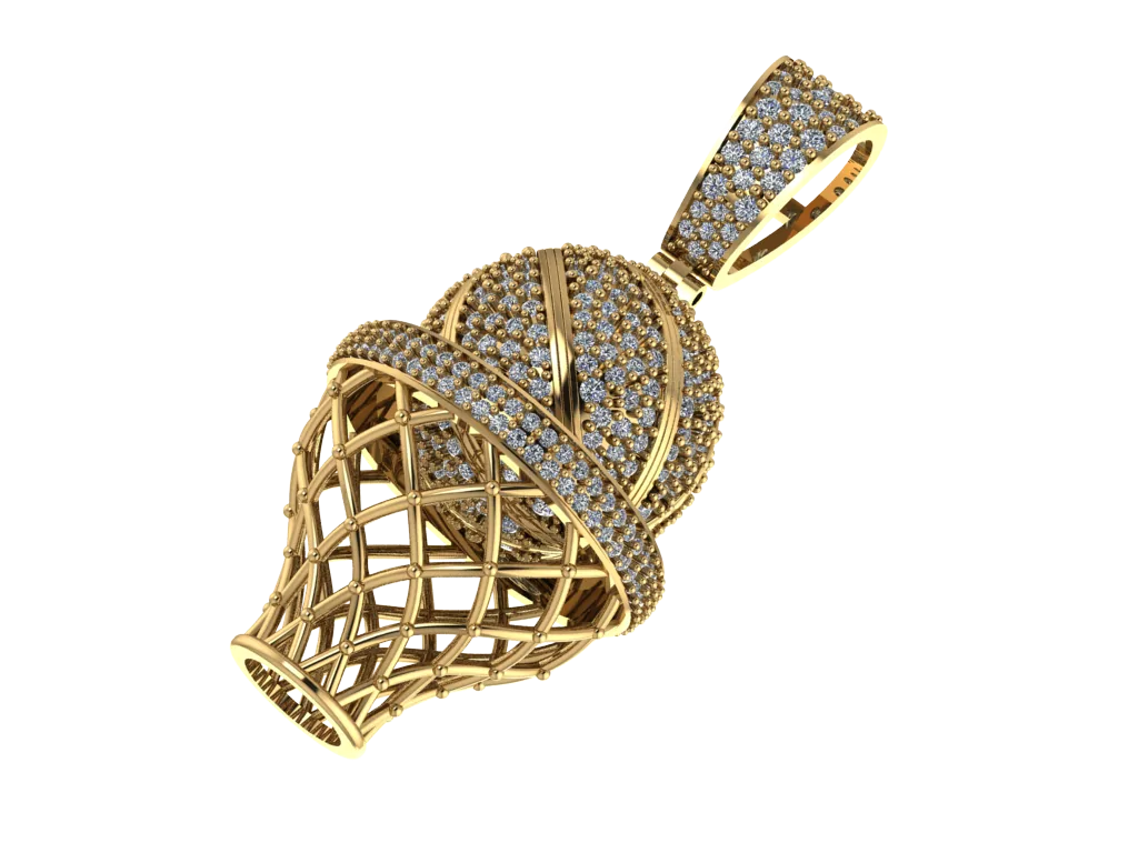 Sculptural yellow gold pendant with diamond pavé cap