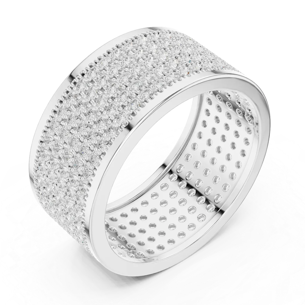 Wide white gold band fully set with pavé diamonds