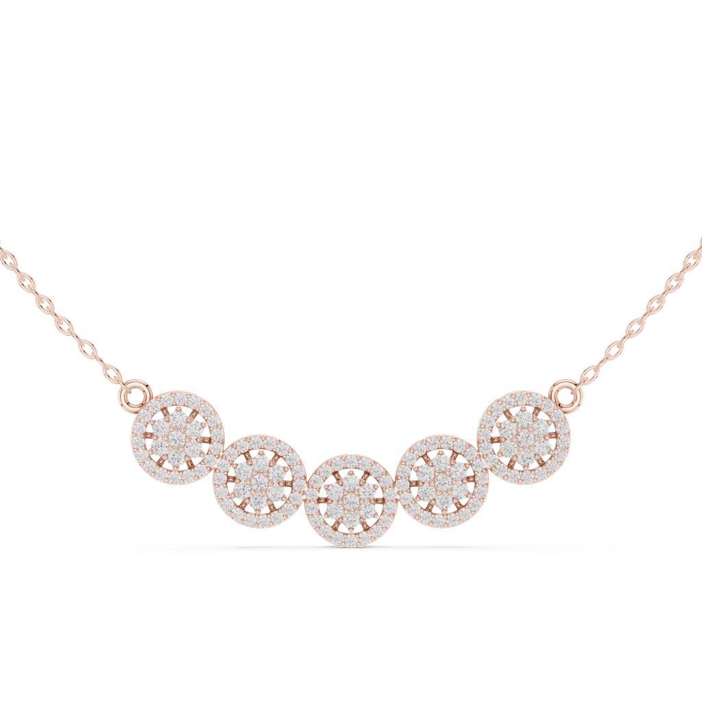 Rose gold necklace with five pavé diamond circles